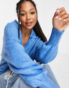 Asos Design Oversized Sweater With Open Collar In Pale Blue-blues