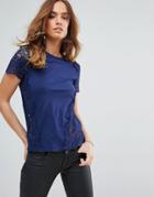 Sisley Top In Jersey And Lace - Navy