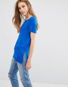 Vero Moda Long T-shirt With Side Splits - Shiny Cobolt