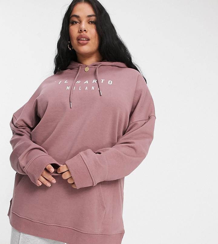 Il Sarto Curve Oversized Hoodie Co-ord In Dusky Violet-purple