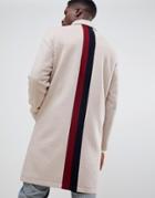 Asos Design Wool Mix Overcoat With Back Stripe In Camel - Tan