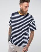 Asos Stripe Oversized T-shirt With Contrast Ringer - Navy