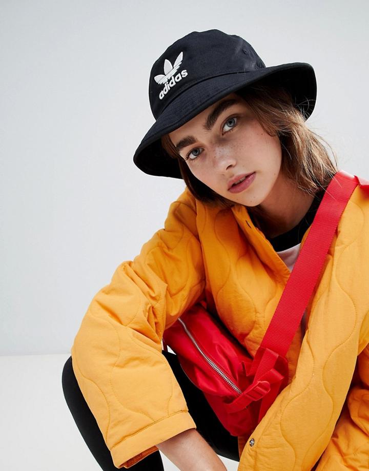 Adidas Originals Embroidered Logo Bucket Hat In Black - Black