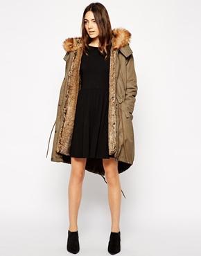 Asos Parka With Detachable Faux Fur Lining & Hood - Khaki
