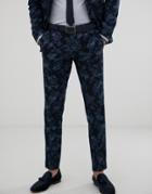Moss London Slim Fit Suit Pants With Floral Print In Navy-blue