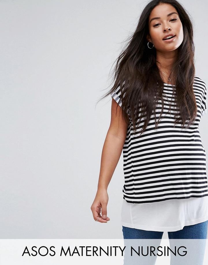 Asos Maternity Nursing T-shirt With Double Layer In Stripe - Multi