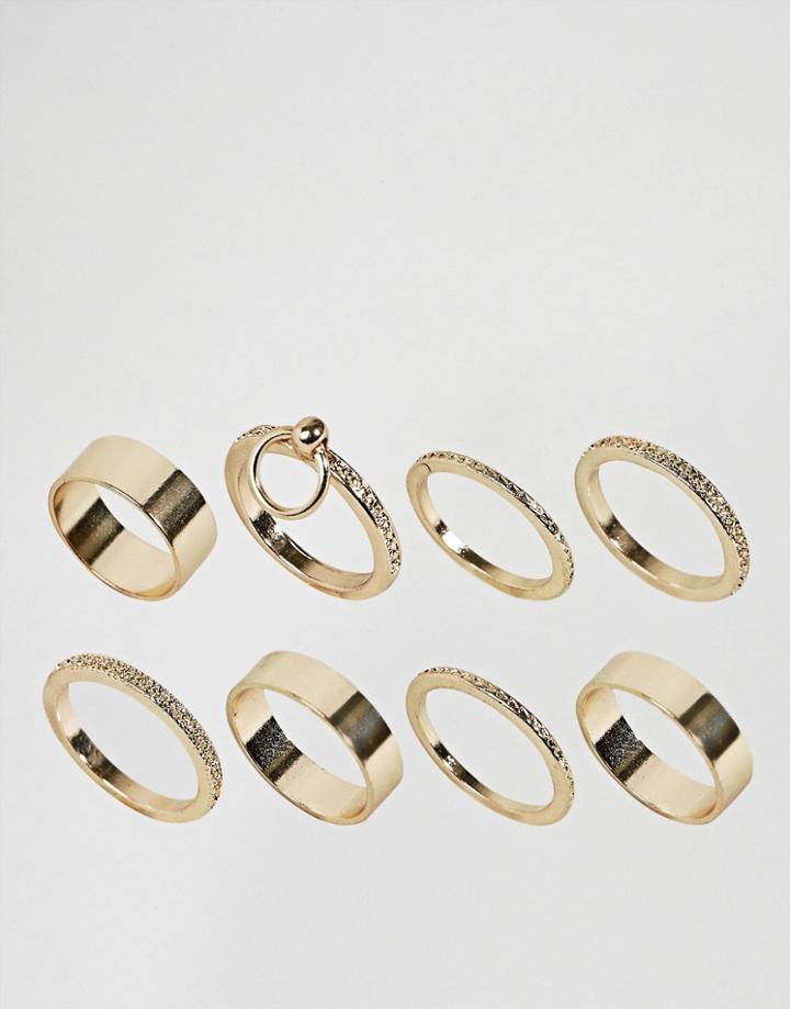 Asos Pack Of 8 Sleek Hoop Ring Pack - Gold