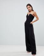Asos Jumpsuit With Structured Bodice And Wide Leg-black