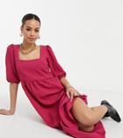 New Look Tall Square Neck Tiered Midi Smock Dress In Pink