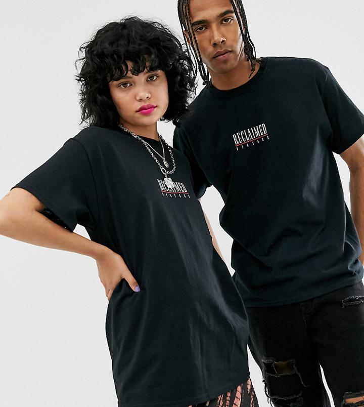 Reclaimed Vintage Unisex Logo Print T-shirt In Black - Black