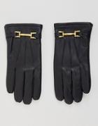 Asos Design Leather Gloves In Black With Gold Metal Details - Black