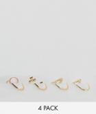 Asos Pack Of 4 Pretty Engraved Shape And Stone Rings - Gold