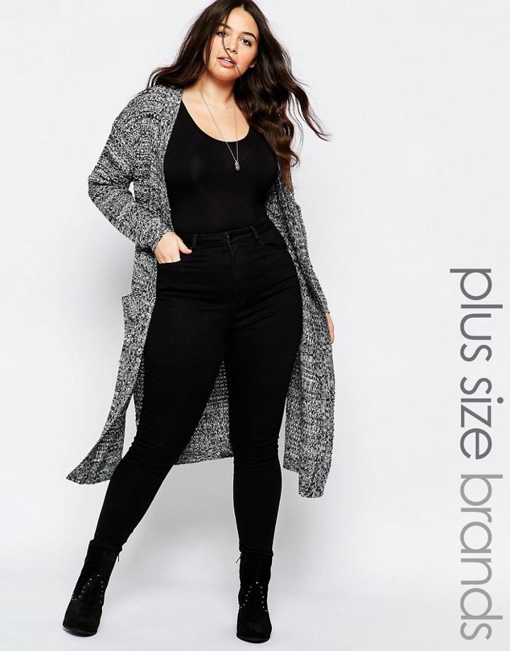 Brave Soul Plus Longline Cardigan - Black