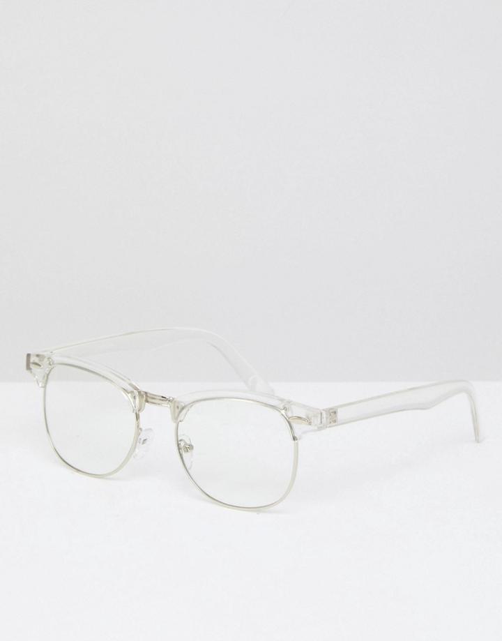 Asos Retro Clear Lens Glasses In Crystal - Clear