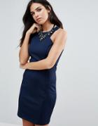 Zibi London Bodycon Dress With Removable Necklace - Blue