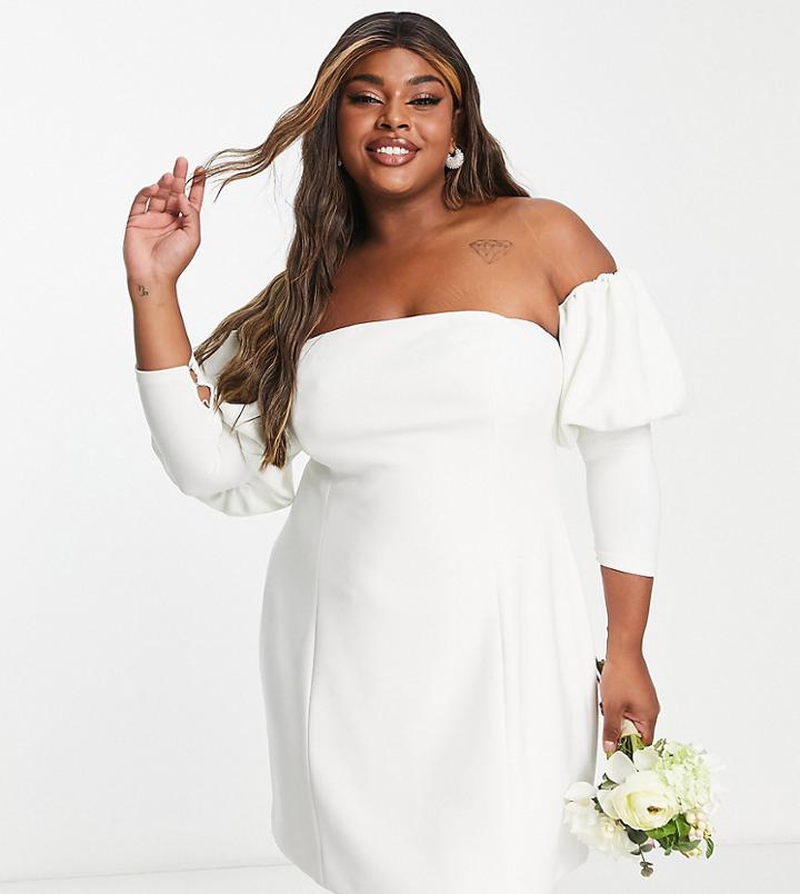 Ever New Curve Bridal Structured Puff Sleeve Mini Dress In Ivory-white