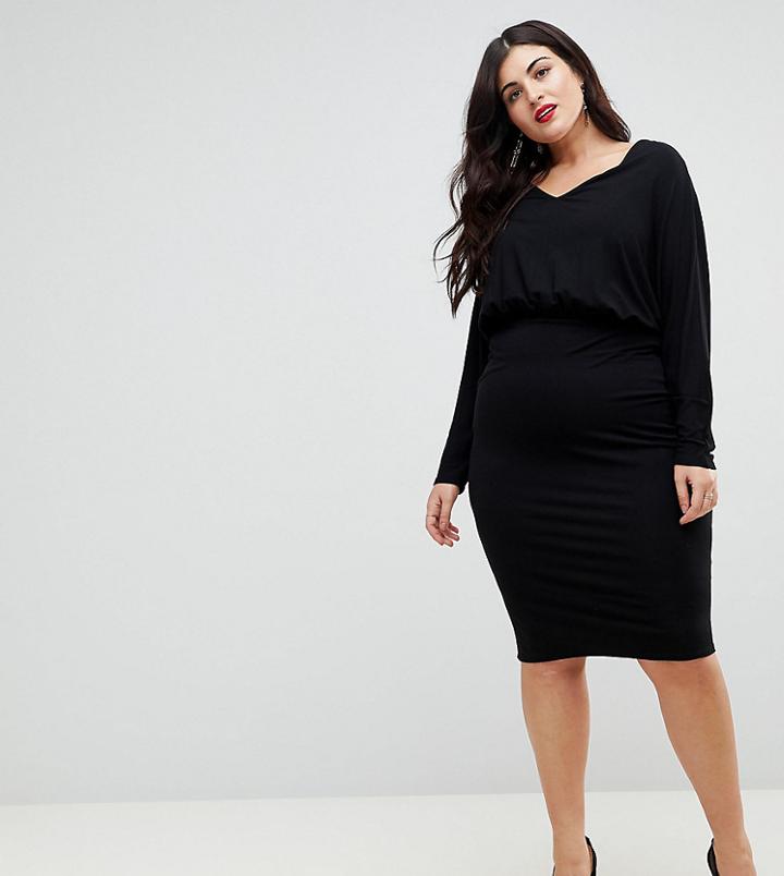 Asos Curve Batwing Sleeve Midi Dress - Black