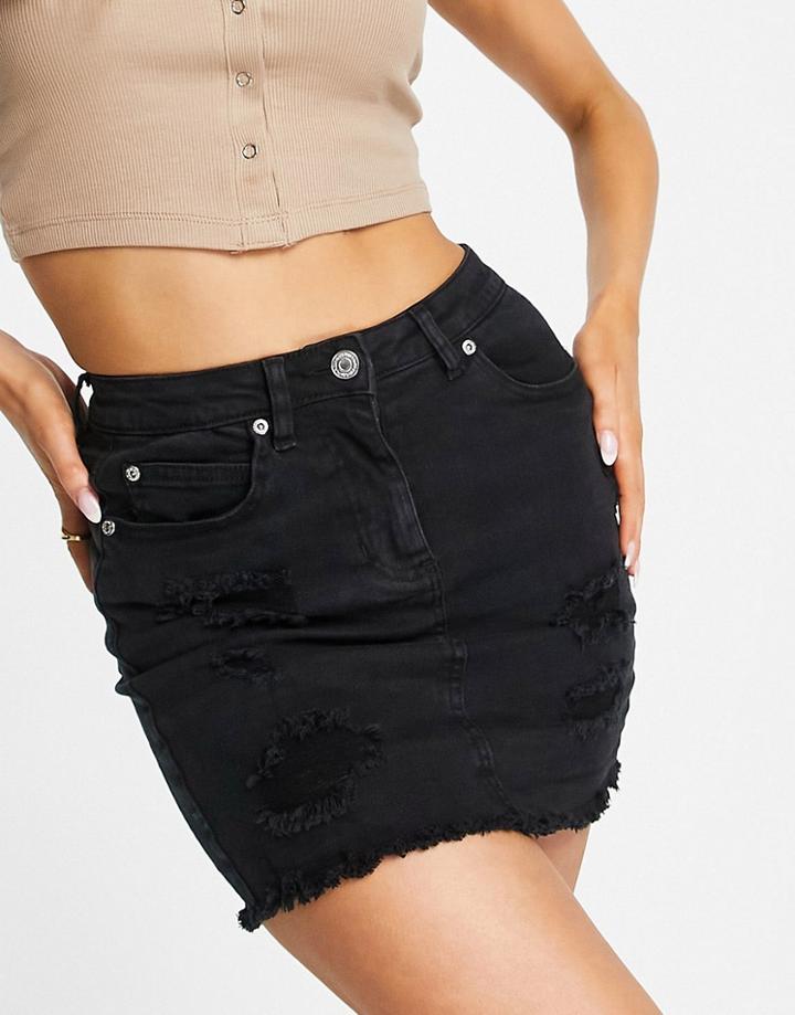 Parisian Distressed Denim Skirt In Charcoal-gray