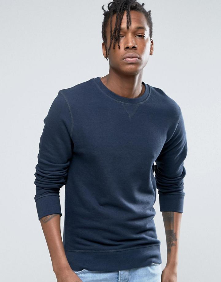 Selected Homme Crew Neck Sweatshirt In Melange Jersey - Navy