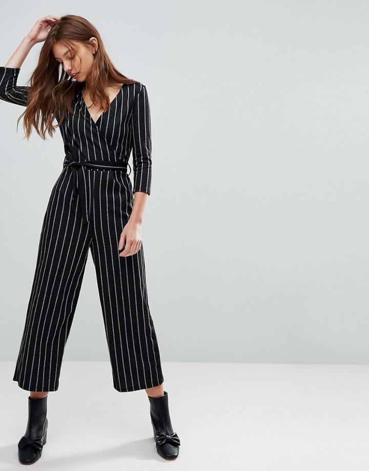 Bershka Long Sleeve Wrap Jumpsuit - Black