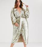 Asos Edition Curve Batwing Midi Dress In Sequin-gold