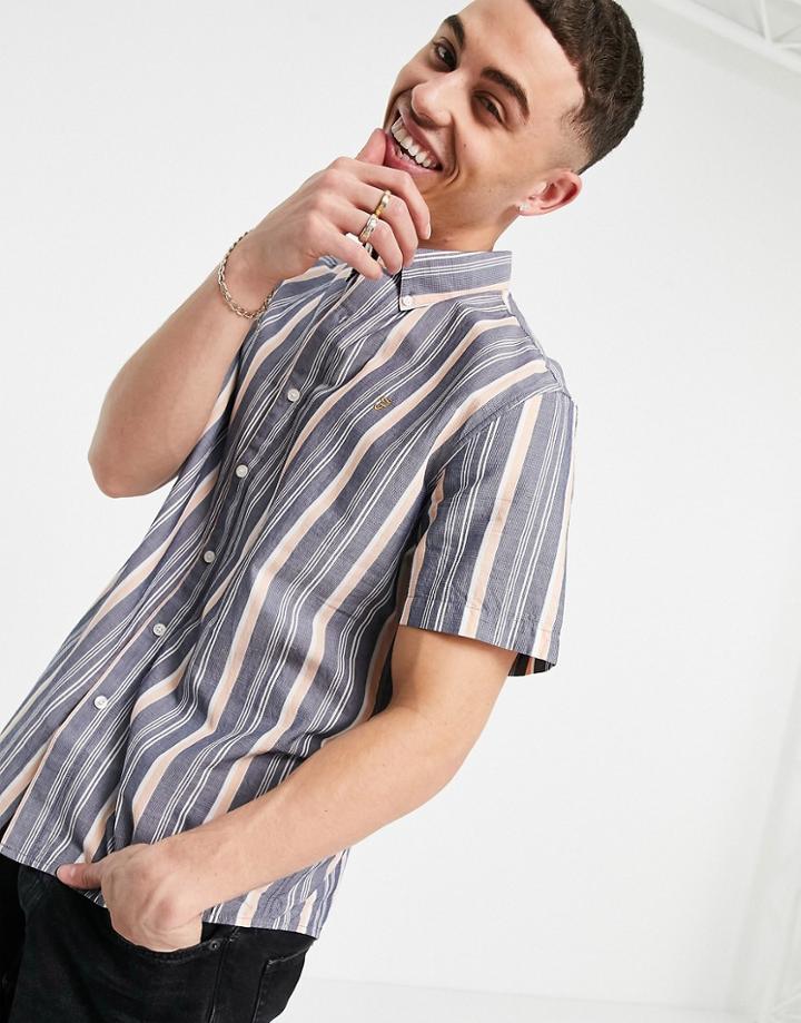 Farah Robertson Verticle Stripe Organic Cotton Shirt In Navy