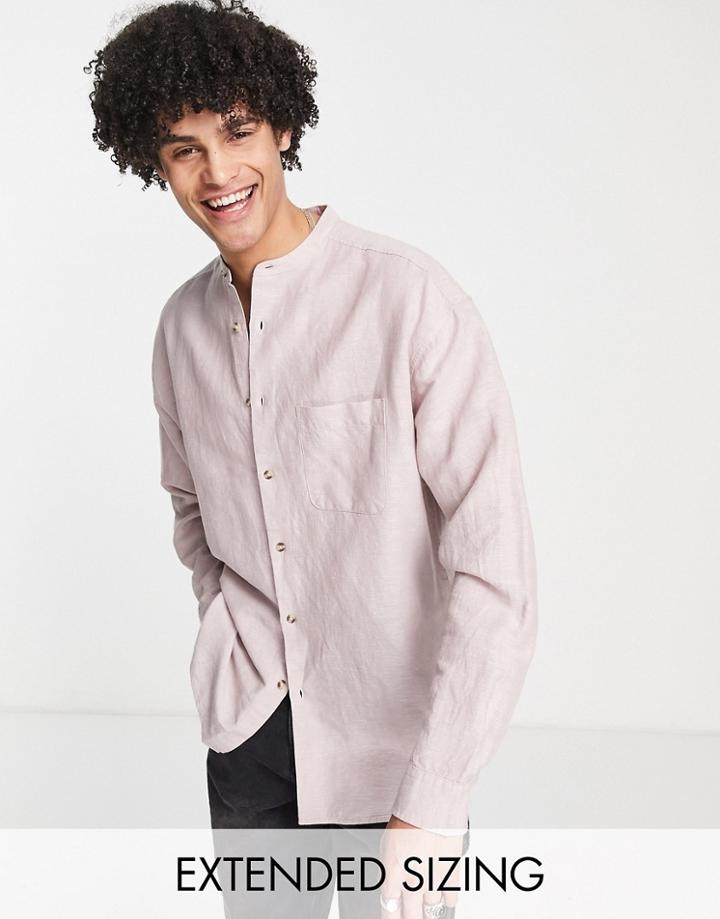 Asos Design 90s Oversized Linen Shirt With Grandad Collar In Pink
