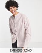 Asos Design 90s Oversized Linen Shirt With Grandad Collar In Pink