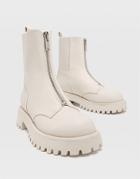 Stradivarius Zip Front Chelsea Boots In Ecru-white