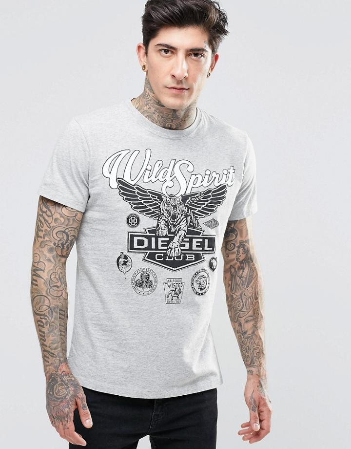 Diesel T-diego-gr Logo T-shirt - Gray Marl