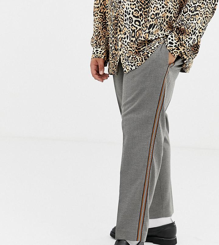 Collusion Plus Tapered Check Pants With Side Stripe-brown