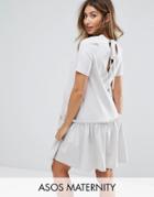 Asos Maternity Swing Dress With Ruffle Dropped Hem And Tie Back - Gray