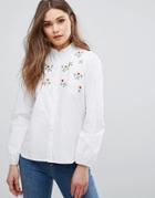New Look Floral Embroidered Shirt - White