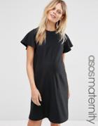 Asos Maternity Ruffle Sleeve Jersey Shift Dress - Black