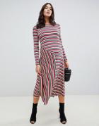 Asos Design Maternity Stripe Rib Midi Dress With Cut About Hem - Multi