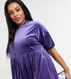 Urban Threads Curve Velour Mini Smock Dress In Blue-purple