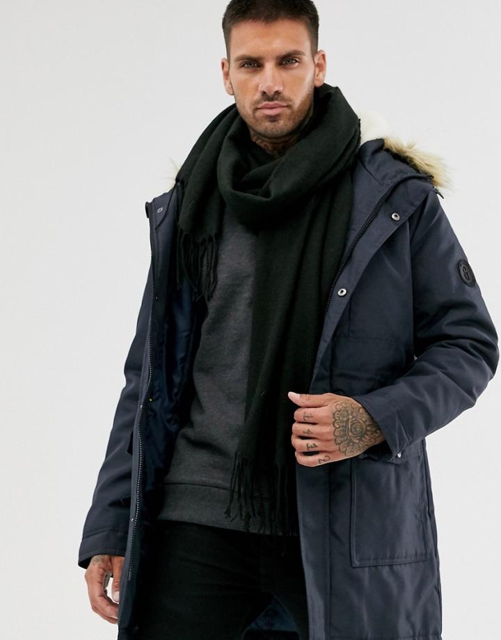 Only & Sons Wool Mix Tassel Scarf In Black