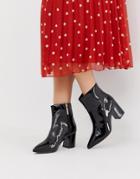 River Island Patent Heeled Boots In Black