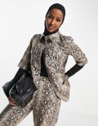 Muubaa Boxy Leather Shirt In Snake Print-brown