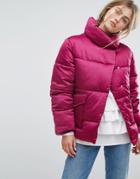 Lost Ink Oversized Padded Jacket In Satin - Pink