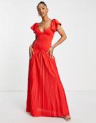 Asos Design Scuba Top Ruffle Pleated Maxi In Red