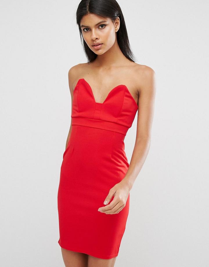 Daisy Street Strapless Bodycon Dress - Red