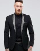 Asos Skinny Suit Jacket With Contrast Details - Black