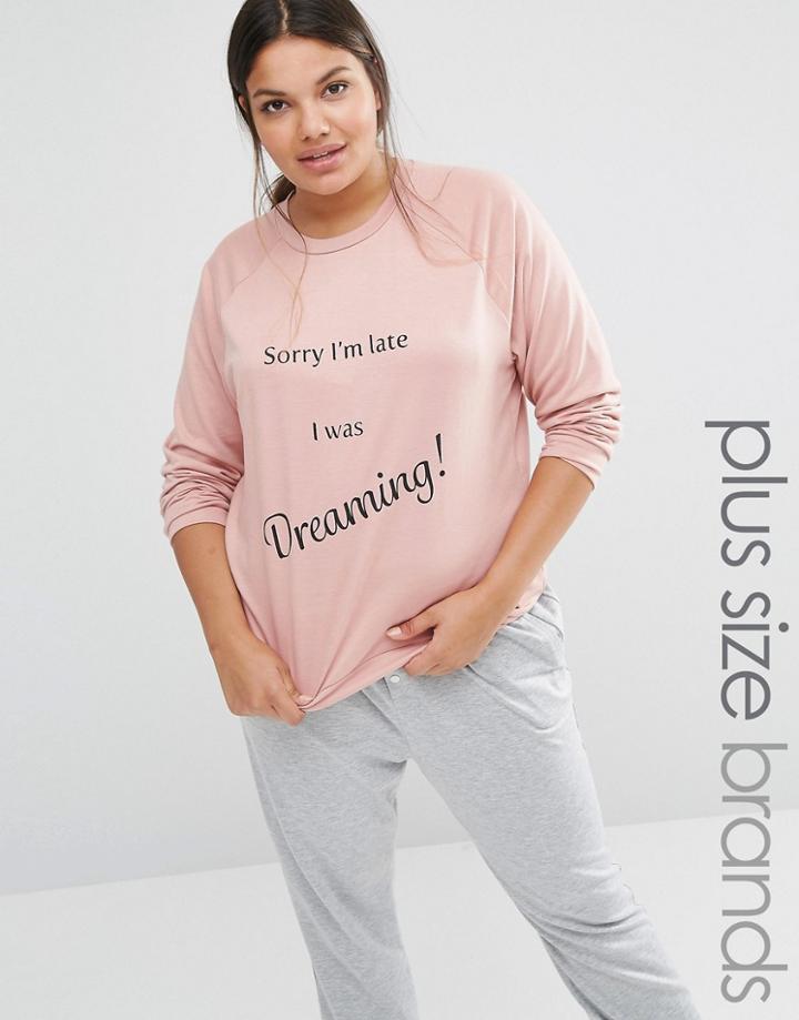 One Day Plus 'sorry I'm Late I Was Dreaming' Motif Sweat - Pink