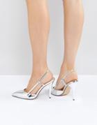 True Decadence Silver Metallic Slingback Point Heeled Shoes - Silver