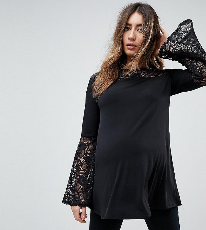 Bluebelle Maternity Lace Insert Top - Black