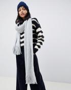 Asos Design Long Tassel Scarf In Supersoft Knit-gray