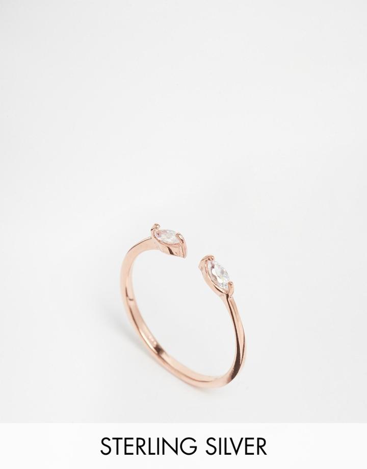 Asos Rose Gold Plated Sterling Silver Stone Open Ring - Crystal