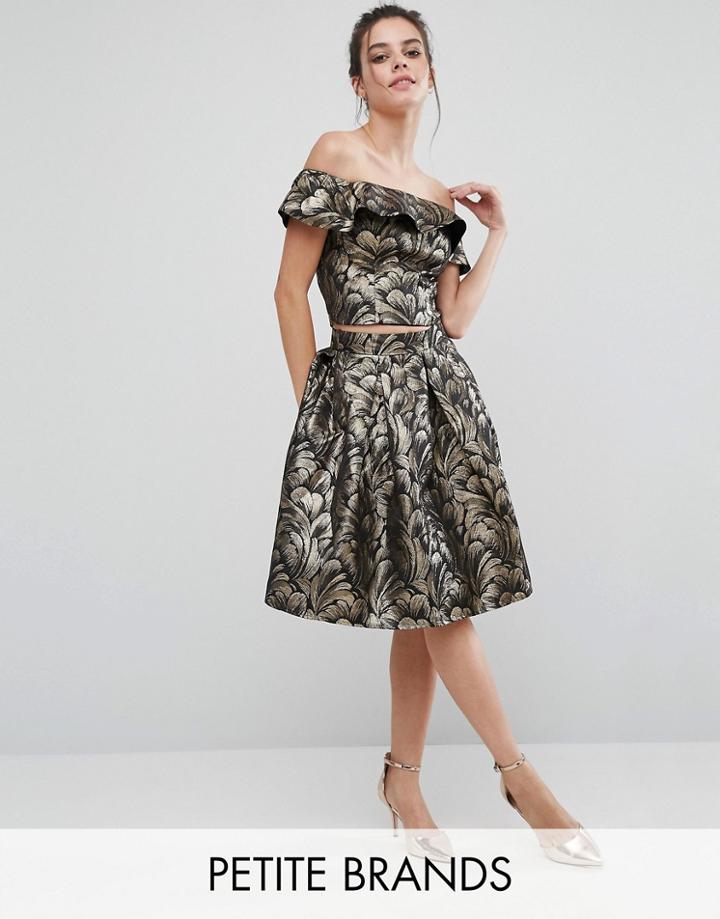 Chi Chi London Petite Full Midi Jacquard Prom Skirt - Multi