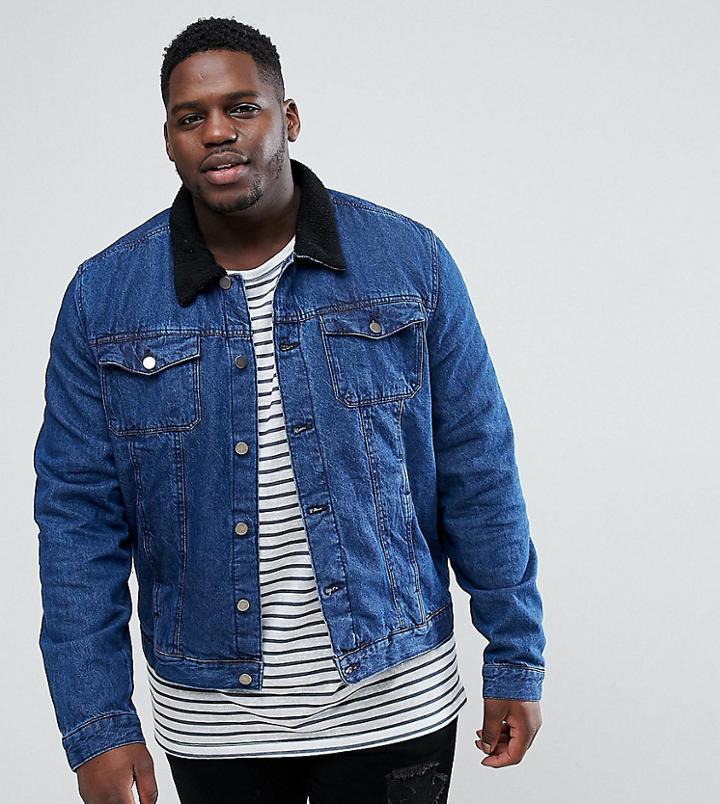 Another Influence Plus Denim Jacket With Fleece Collar - Blue